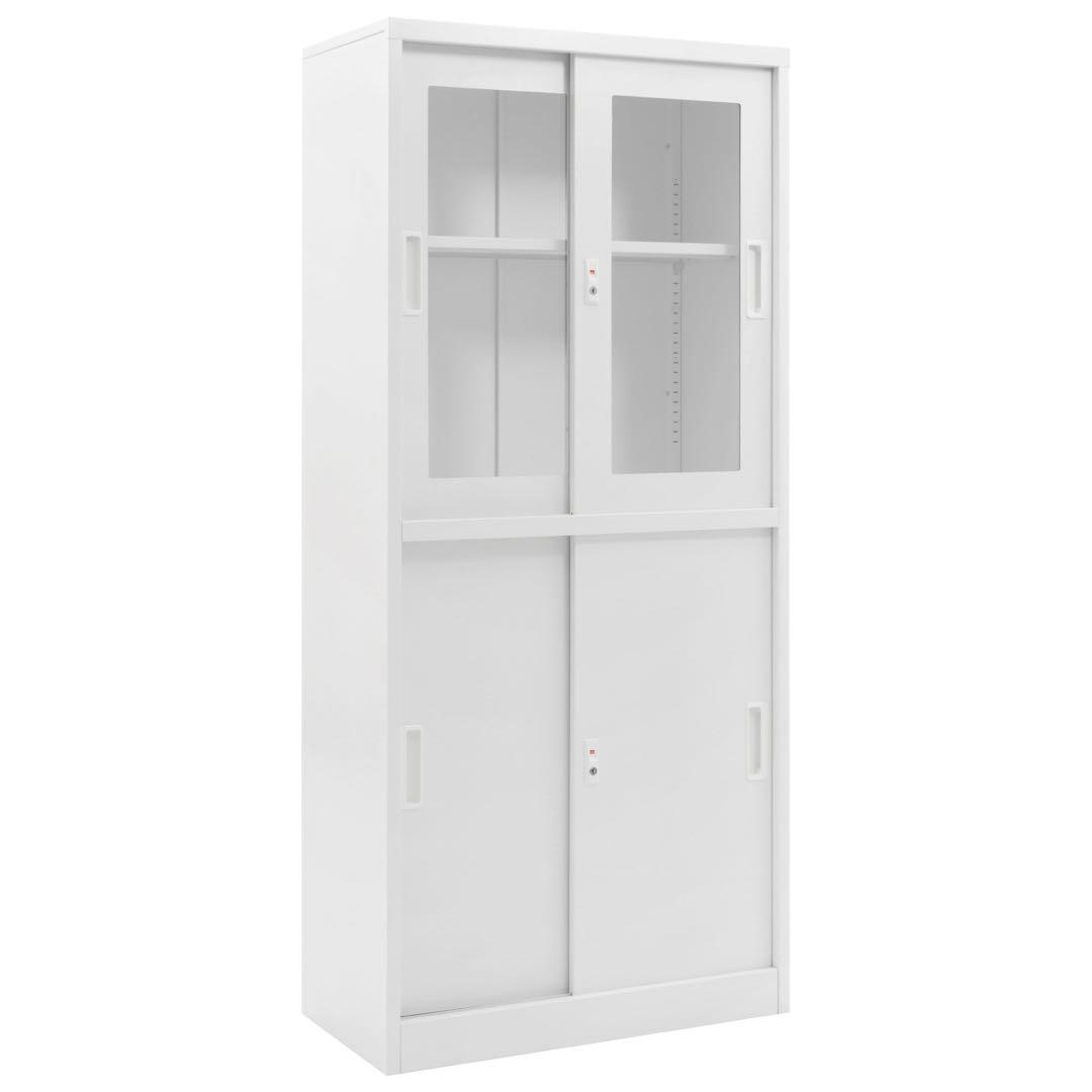 【新品】高さ180cm 引き戸式スチール書庫 棚板可動