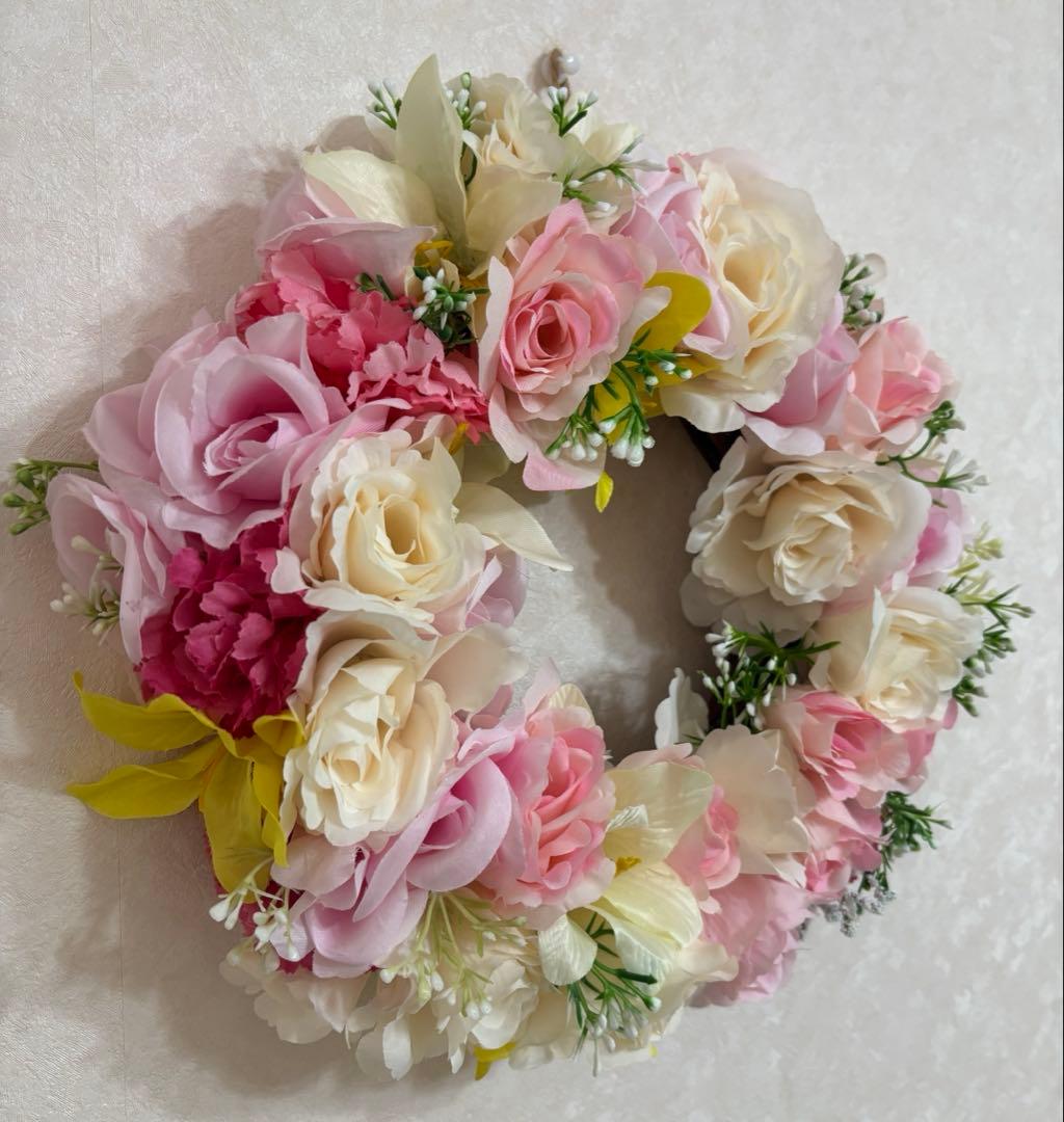 モコモコ薔薇(造花)リース
