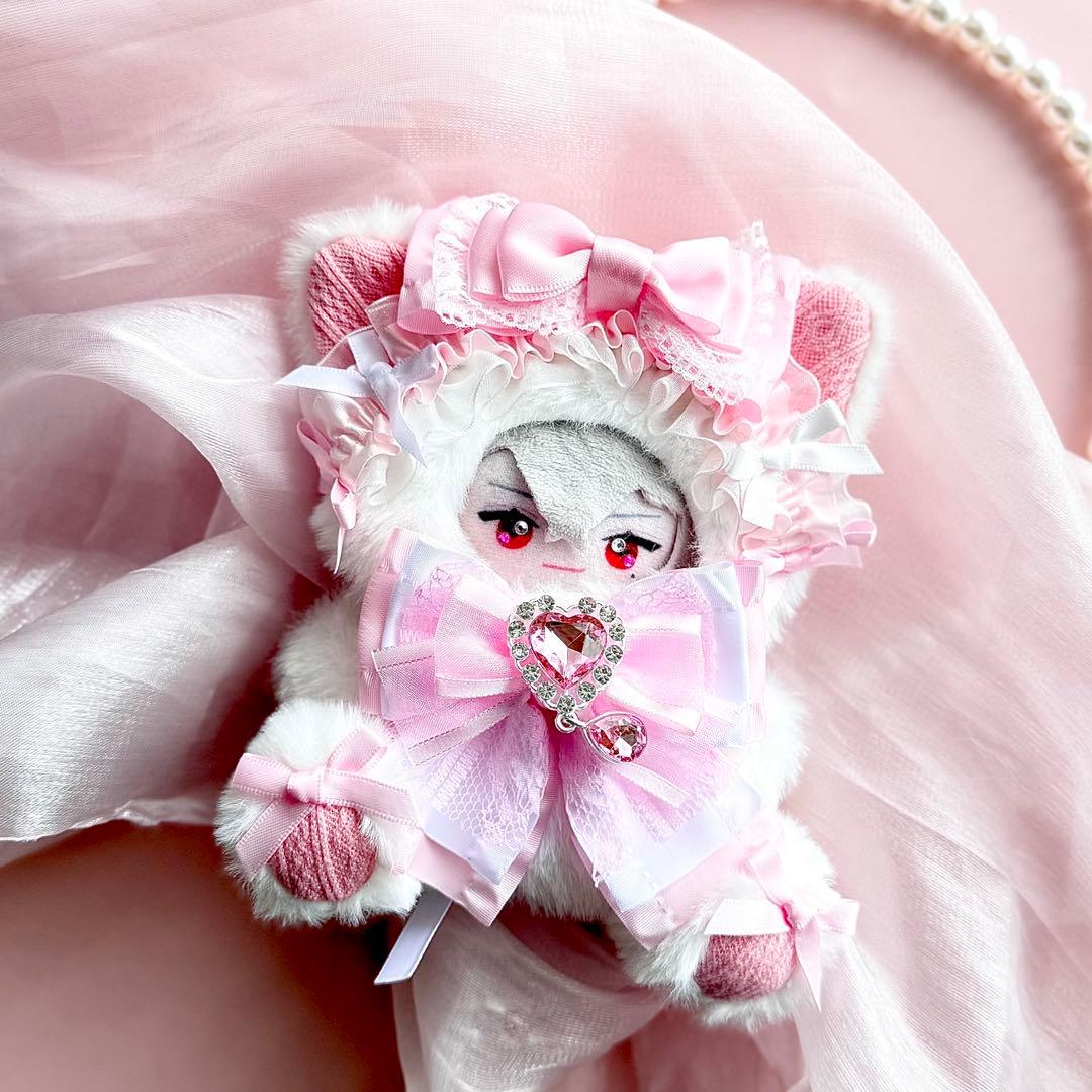 おすわりぬい服　ピンクニットねこちゃん 10㎝　30センチパールショルダー