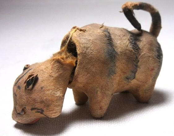 『首振り張子虎』 郷土玩具 奉書人形 硝子目 戦前 アンティーク動物玩具 中古品