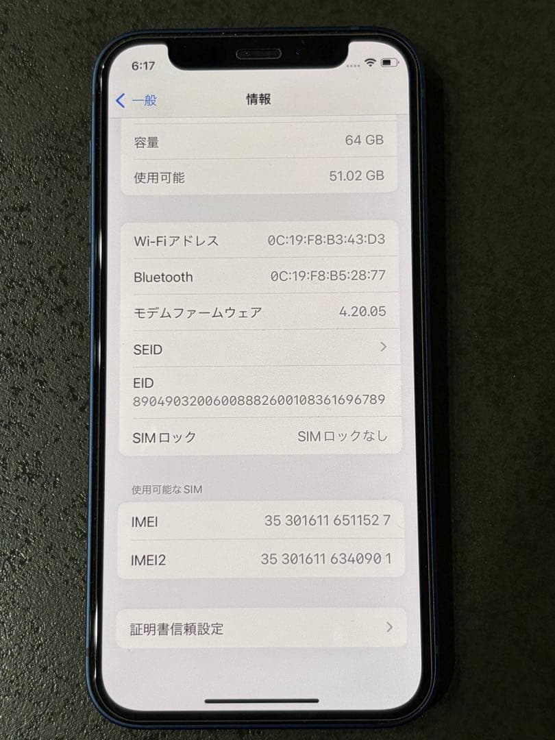 Apple iPhone 12 青 本体 充電ケーブル付き