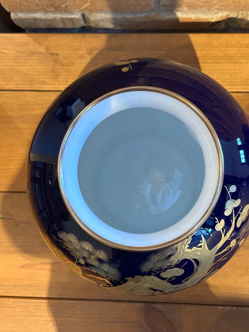 皇室御用達 大倉陶園 日本製　ルリ金蝕梅 花瓶 花生 29cm 定価27万円