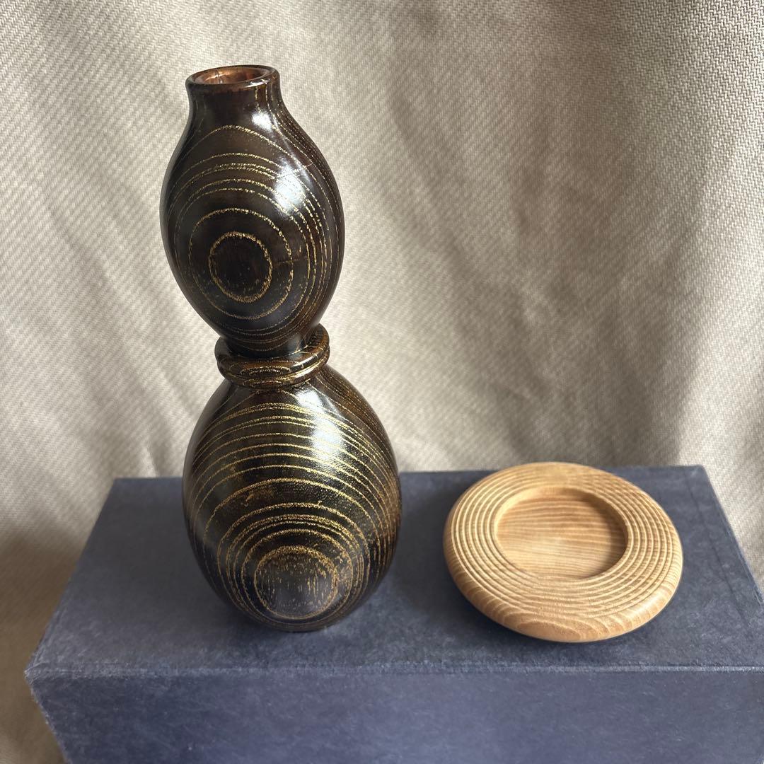 欅神代塗杢目沈金　福瓢一輪生　福田作美作　茶道具