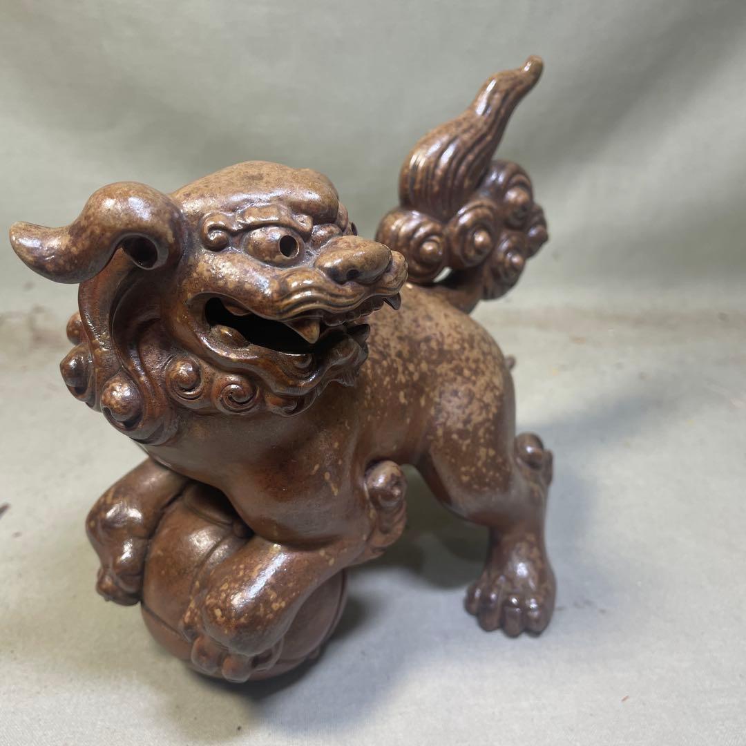 備前焼名工 西村春湖 備前焼玉取獅子置物