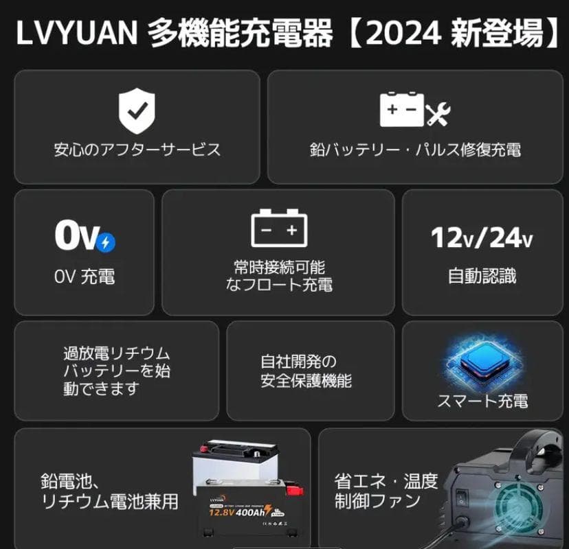 0402 バッテリー充電器 40A 12V/24V鉛電池/12V LiFePO4