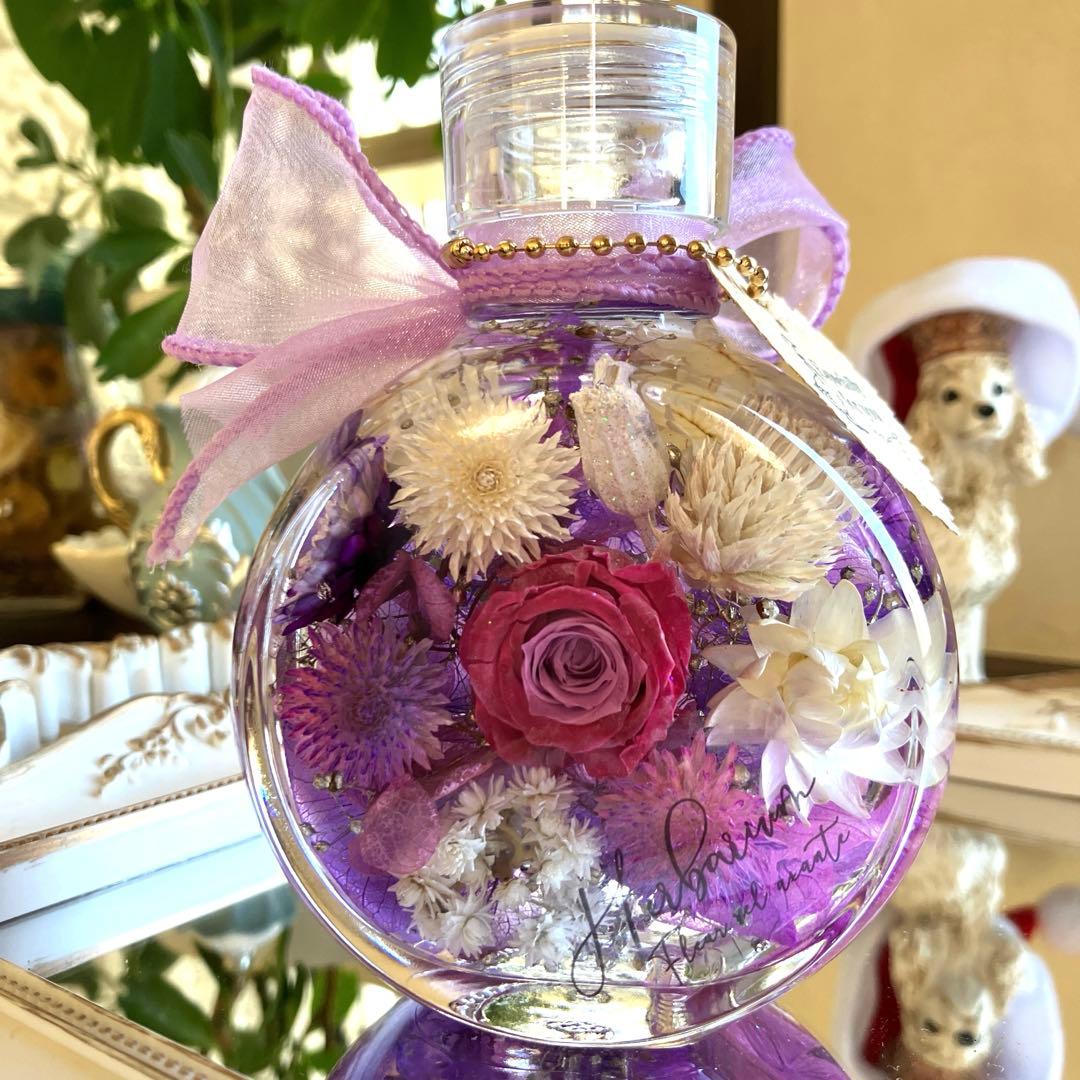 ◆ハーバリウム　375 美しいバラのパープルbottle *.:。