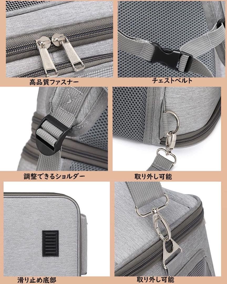 猫 2匹 リュック 分離可 キャリー 2層 ペット キャリーバッグ グレー