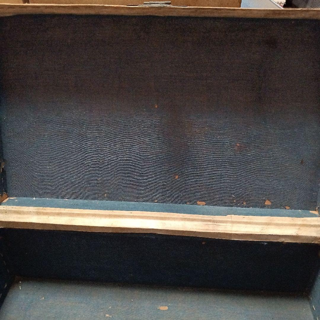 大正時代の箱　海上萬昌威造　表面皮　木製箱 青い内装