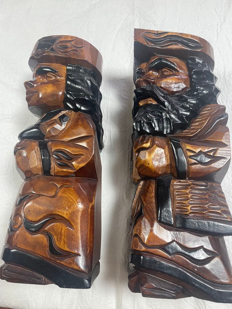 【極美品】北海道 アイヌ 木彫り 人形 夫婦像 一対 高さ35cm 民芸品 彫刻