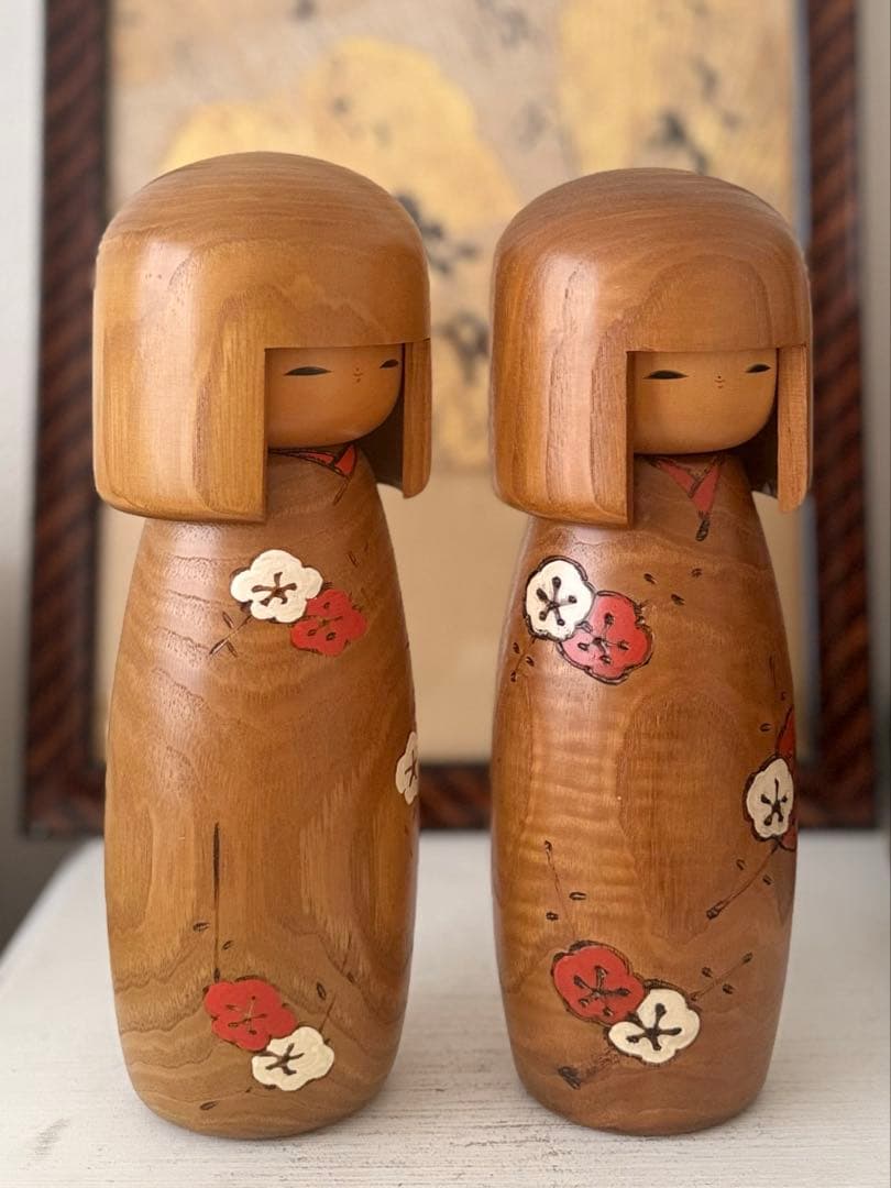 26cm 卯三郎こけし 梅文様の美しい創作こけし 二体セット