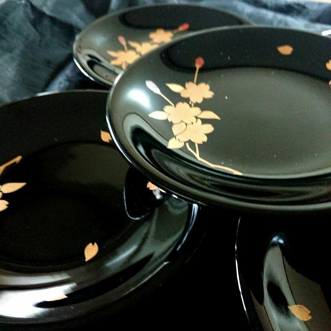 桜づくし 漆器 銘々皿 小皿 蒔絵 黒/輪島塗 越前漆器 茶道具 骨董 椀 印判