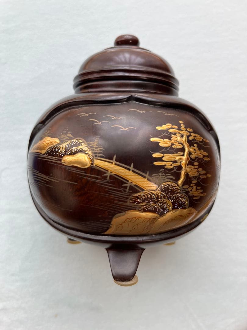 金山作　金箔装飾　香炉と付属品　お香　蒔絵　工芸品　骨董　古道具　置物　飾り