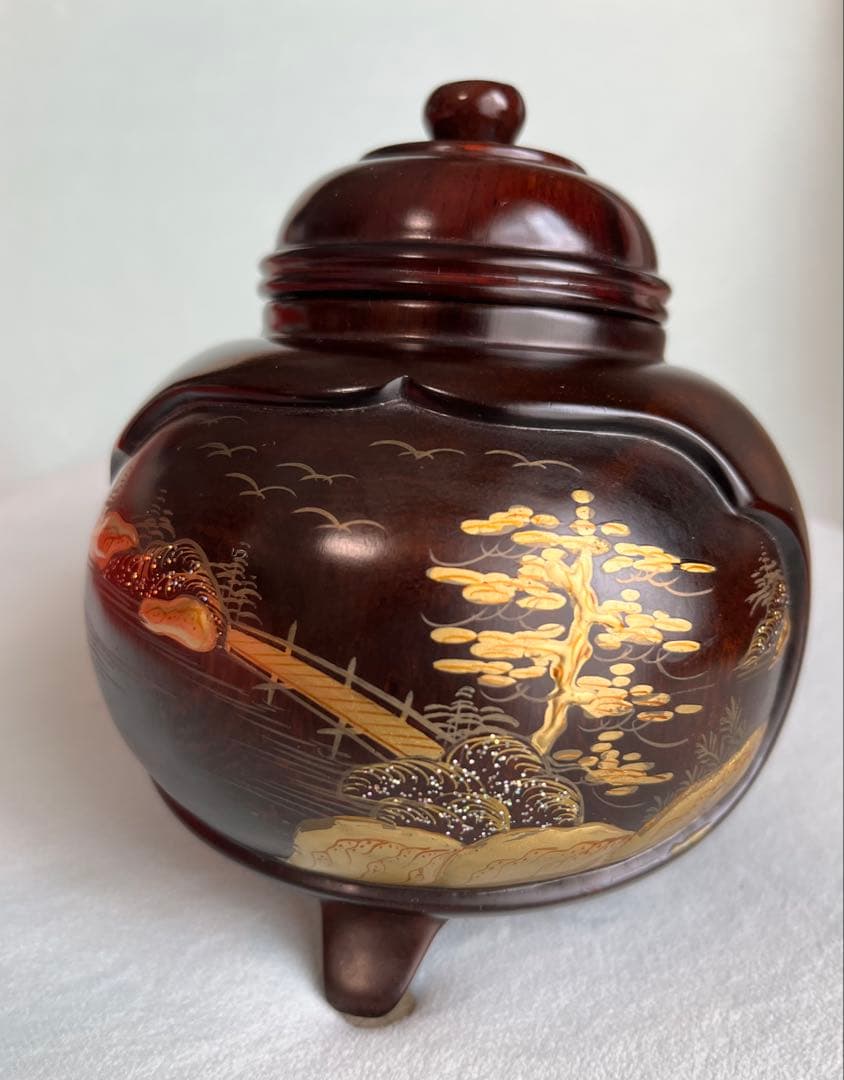 金山作　金箔装飾　香炉と付属品　お香　蒔絵　工芸品　骨董　古道具　置物　飾り