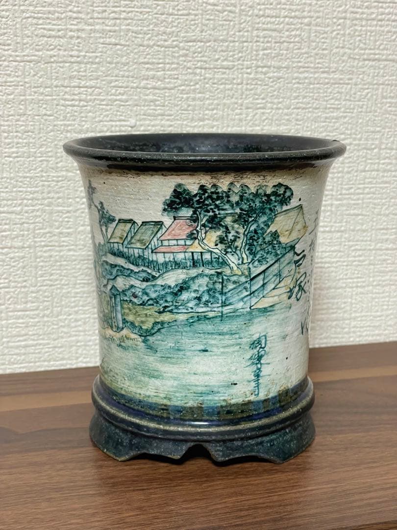 陶翠 東海道五十三次 戸塚図 盆栽鉢 懸崖鉢 蘭鉢 古鉢 時代物